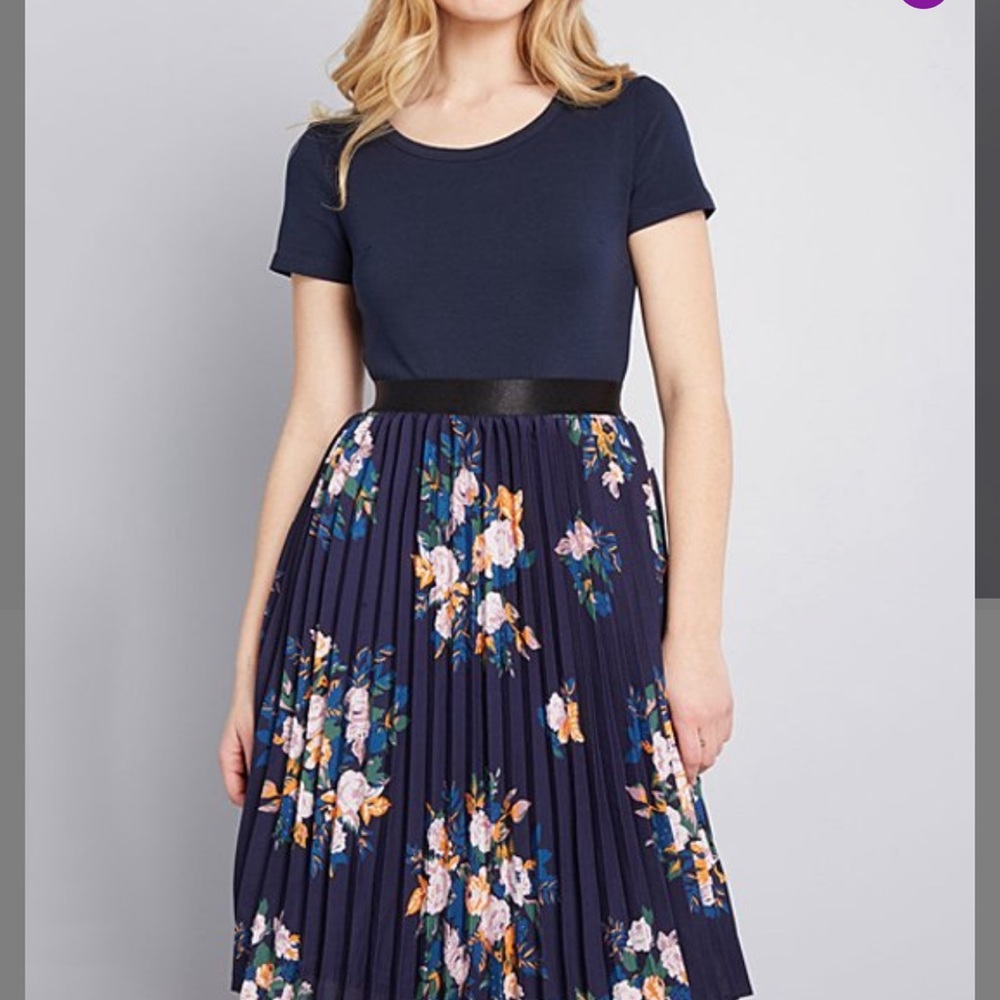 ModCloth Navy Floral Just Splendid Pleated A-Dress Size 3X